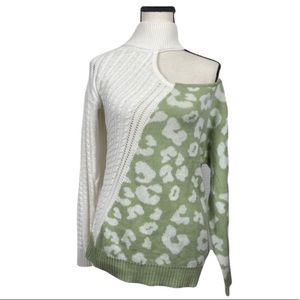 White and green Leopard Print Sweater
